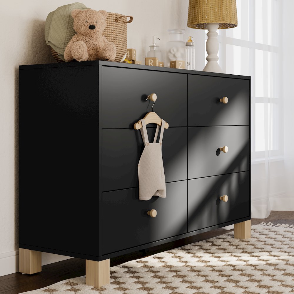 Storkcraft California 6-Drawer Double Dresser (Black with Driftwood). Picture 2