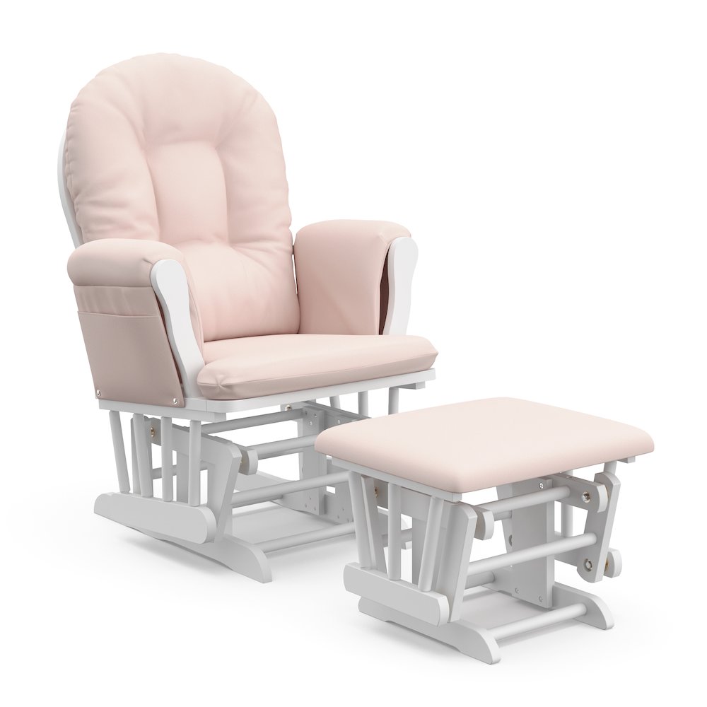 Storkcraft Hoop Glider and Ottoman - White with Pink. Picture 1