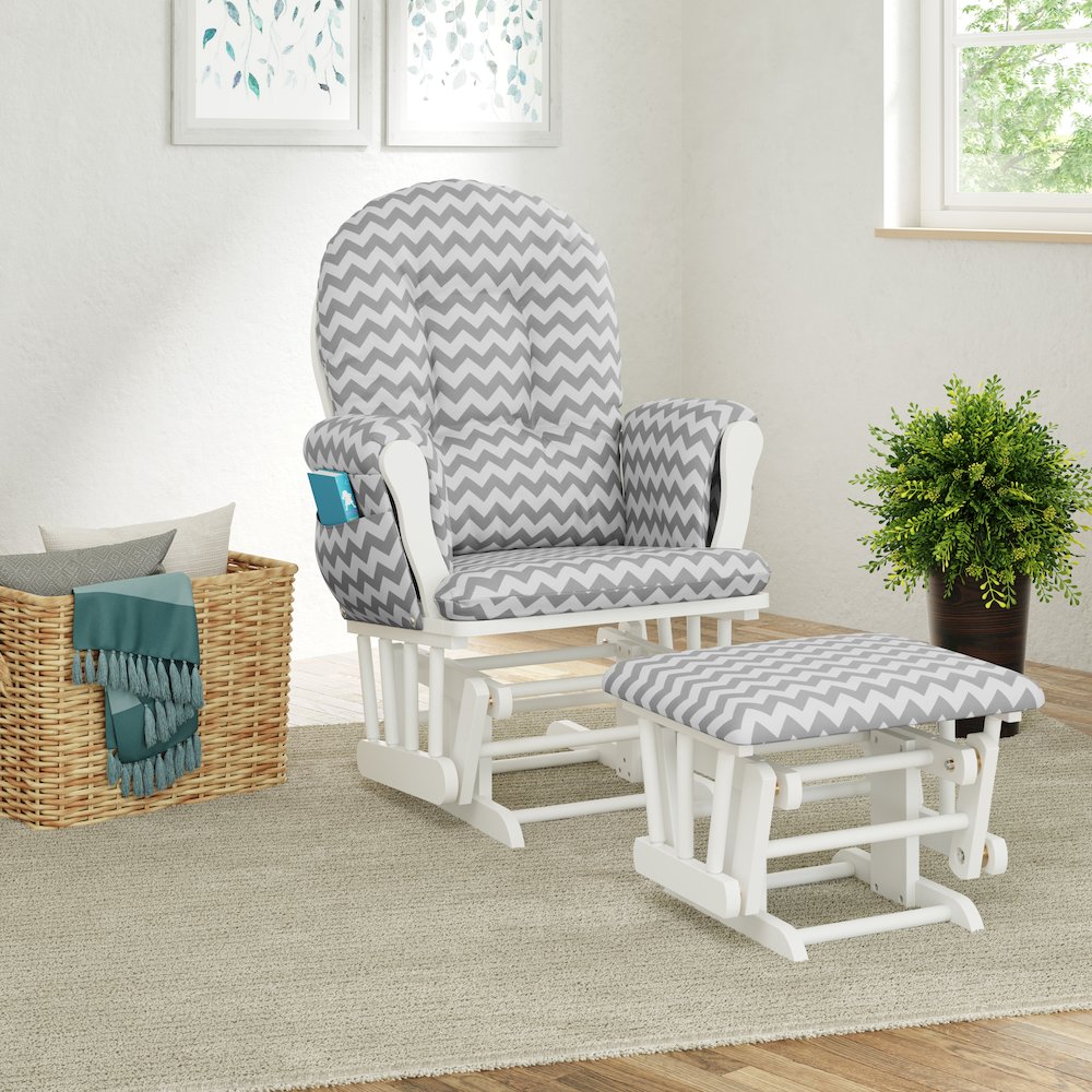 Storkcraft Hoop Glider and Ottoman - White with Gray Chevron. Picture 2