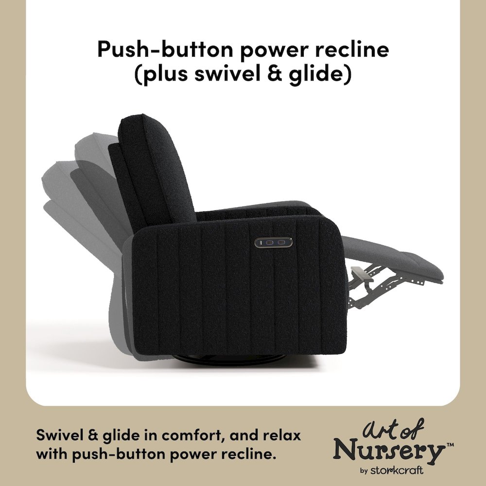 Kyoto Deluxe Extra-Wide Nursery Power Recliner Swivel Glider - Black Boucle. Picture 4