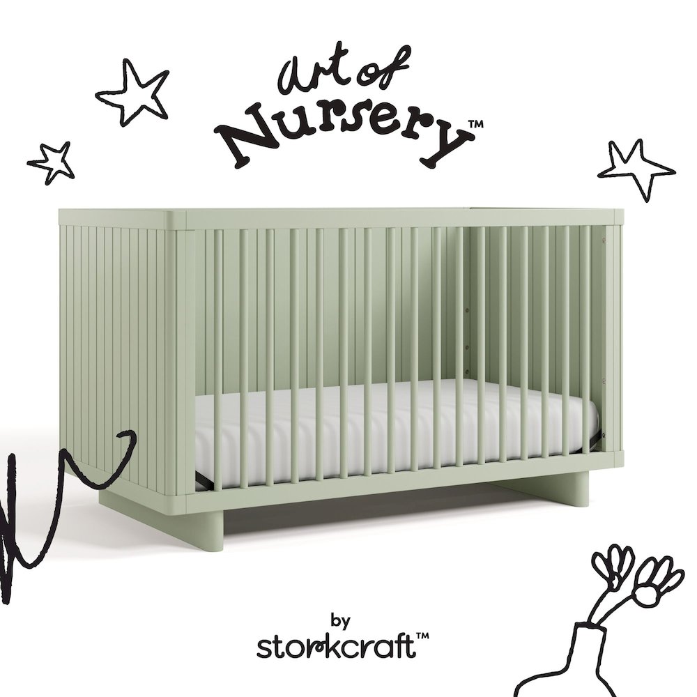 Kyoto Deluxe Convertible Crib with Bonus Toddler Guardrail - Sage. Picture 2
