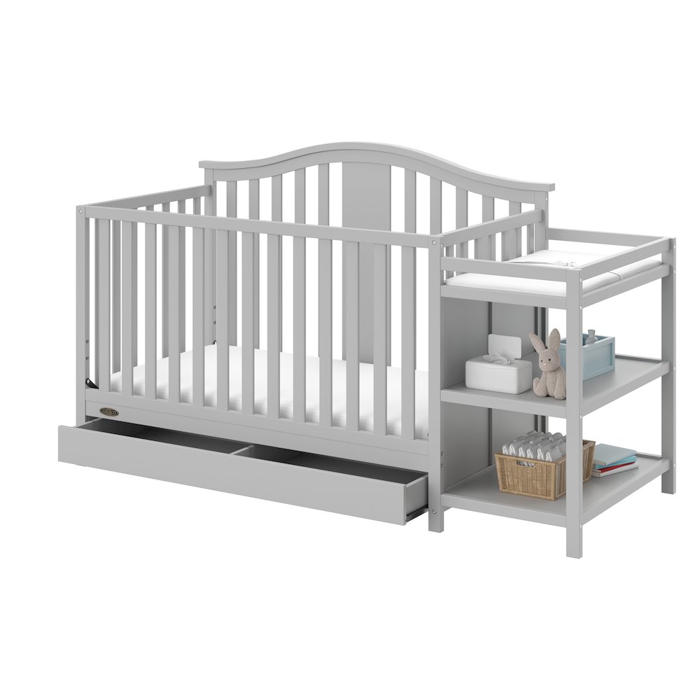 Graco Solano 4-in-1 Convertible Crib & Changer with Drawer - Pebble Gray. Picture 1
