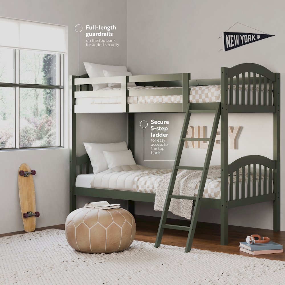 Storkcraft Long Horn Twin-Over-Twin Bunk Bed (Olive)- GREENGUARD Gold Certified. Picture 2