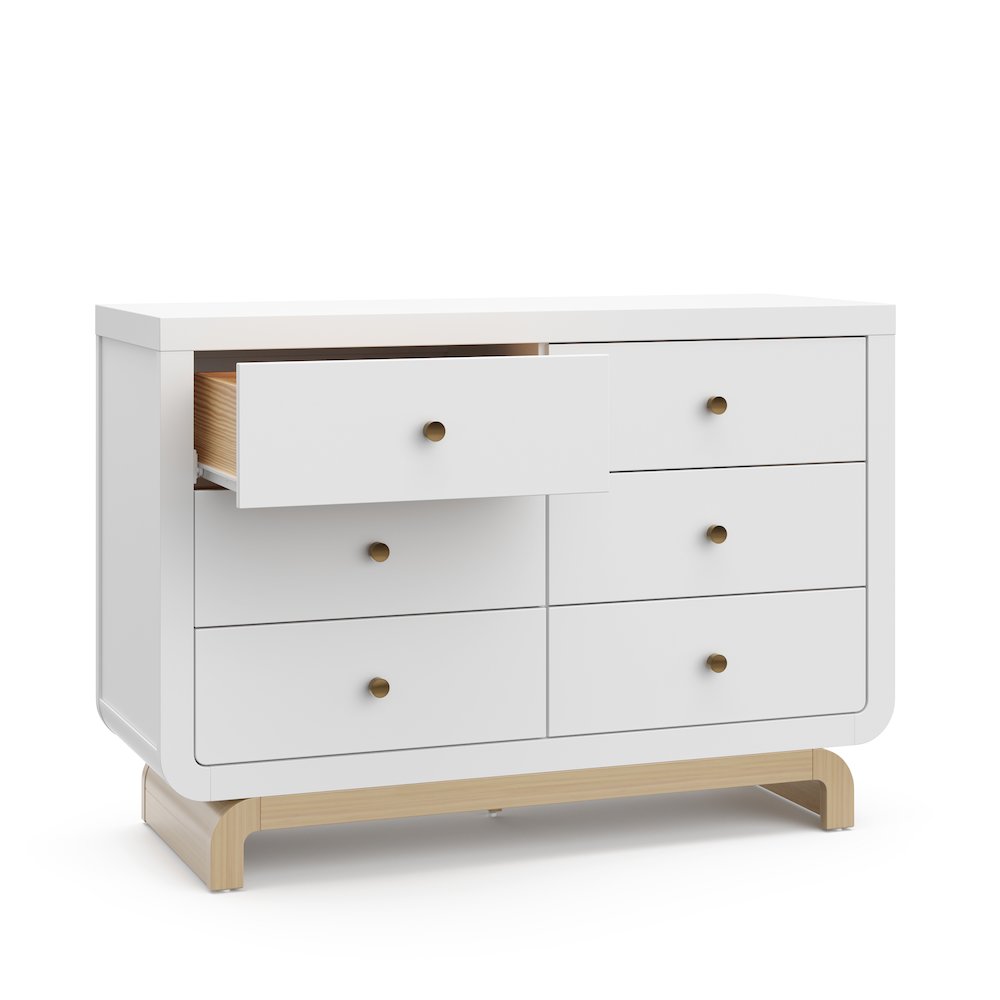 Storkcraft Santorini 6 Drawer Double Dresser (White with Driftwood). Picture 6