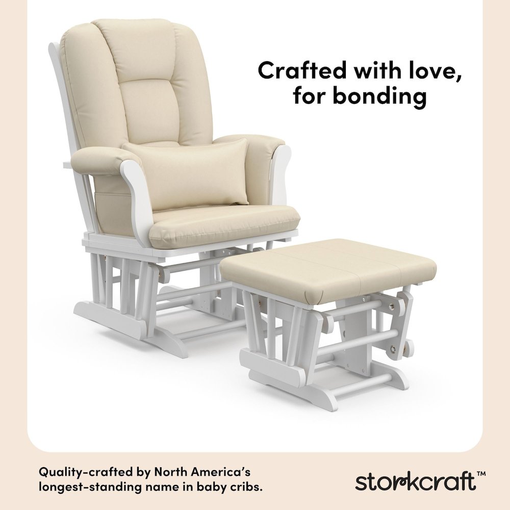 Tuscany Glider & Ottoman - White with Beige. Picture 3