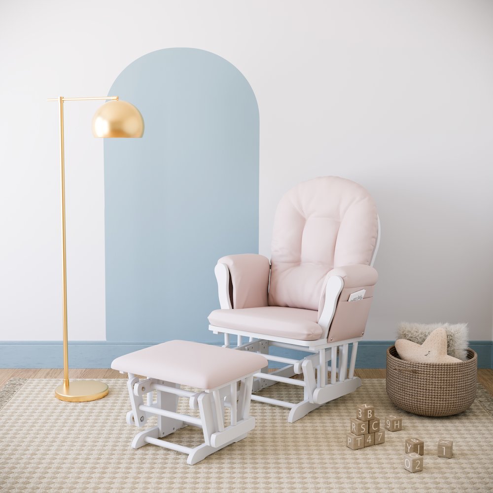 Storkcraft Hoop Glider and Ottoman - White with Pink. Picture 2