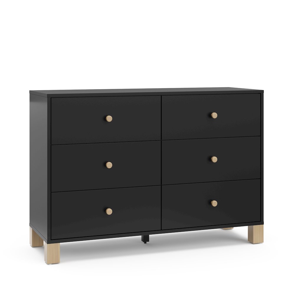 Storkcraft California 6-Drawer Double Dresser (Black with Driftwood). Picture 1