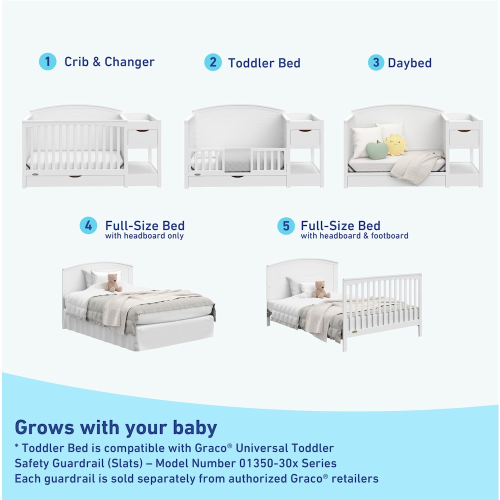Graco Bellwood 5-in-1 Convertible Crib & Changer with Drawer (White). Picture 7
