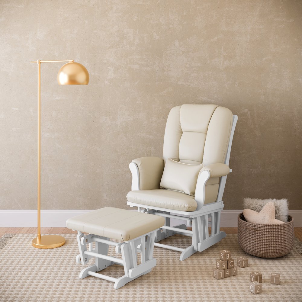 Tuscany Glider & Ottoman - White with Beige. Picture 2