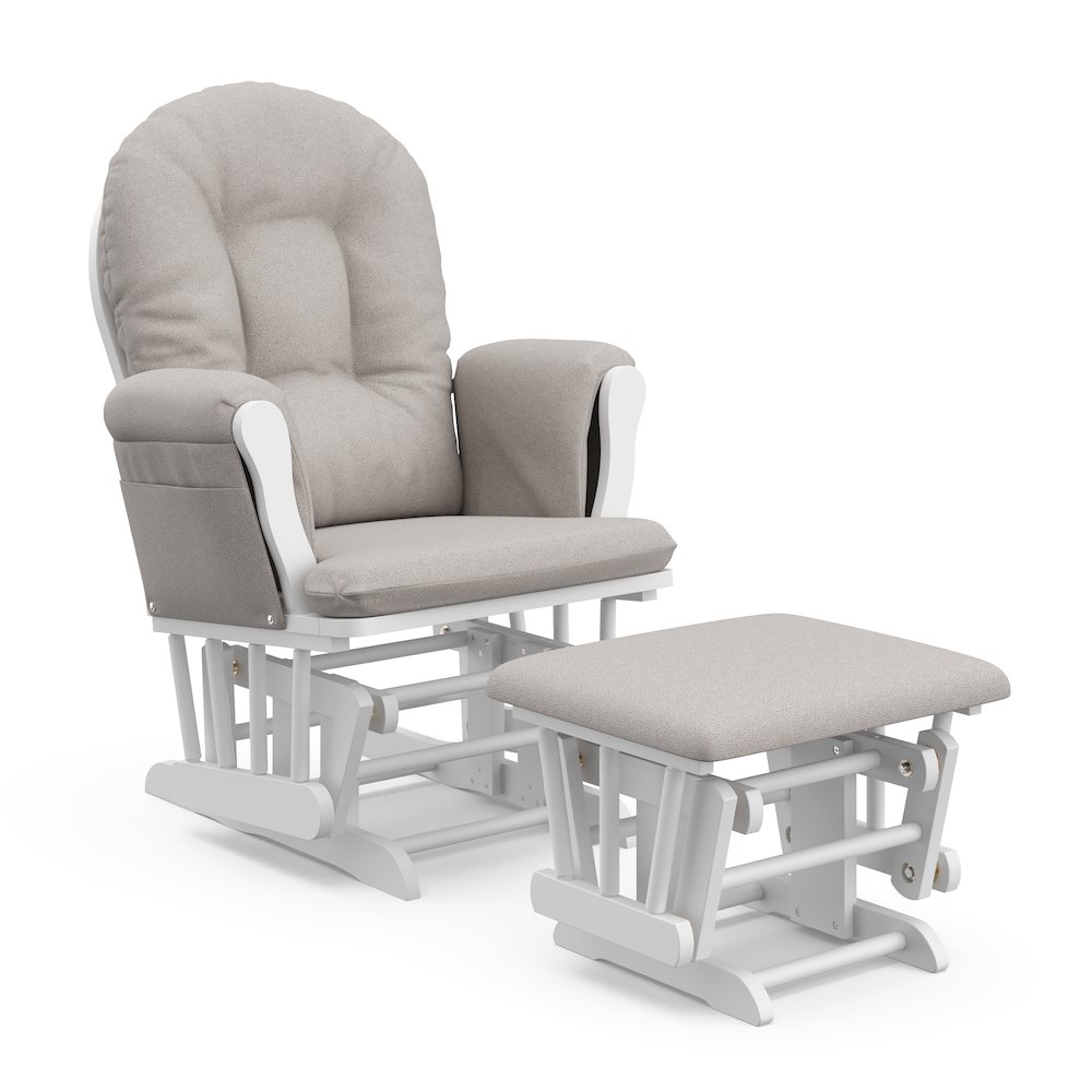 Storkcraft Hoop Glider and Ottoman - White with Taupe Swirl. Picture 1