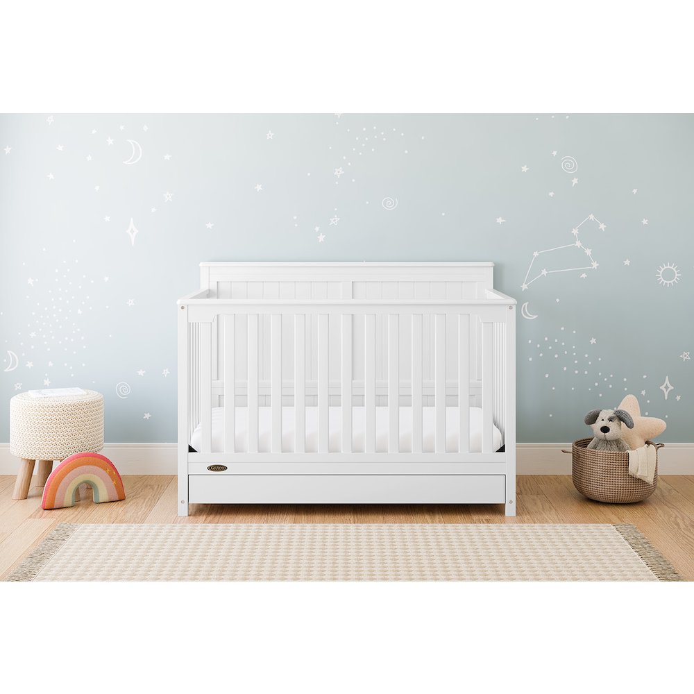 Graco Hadley 5-in-1 Convertible Crib with Drawer (White) –Crib with Drawer Combo. Picture 2