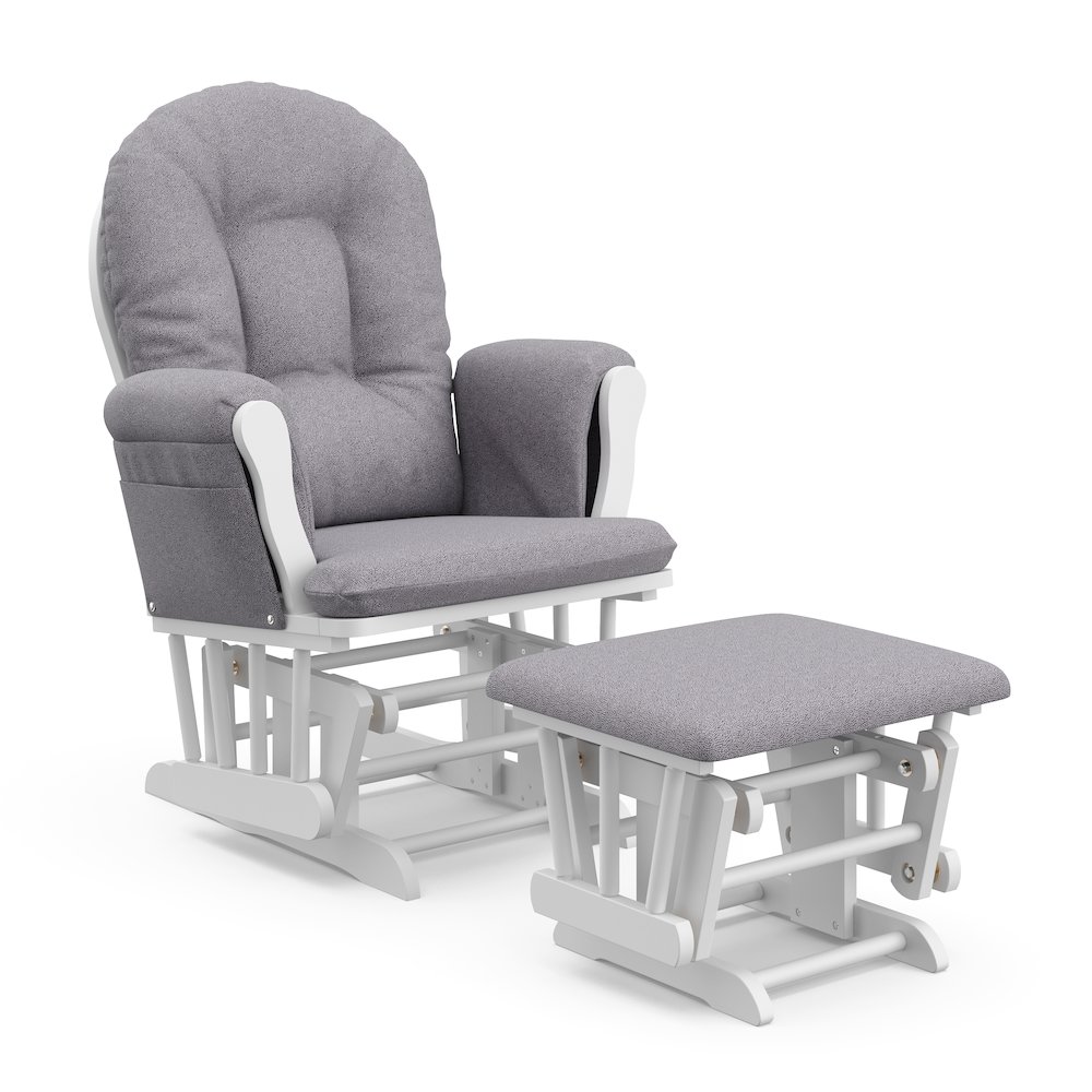 Storkcraft Hoop Glider and Ottoman - White with Gray Swirl. Picture 1