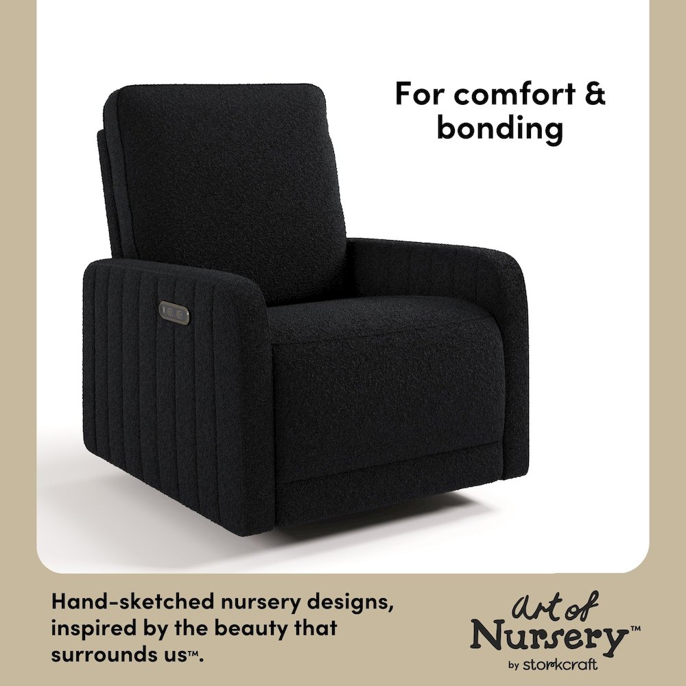 Kyoto Deluxe Extra-Wide Nursery Power Recliner Swivel Glider - Black Boucle. Picture 3