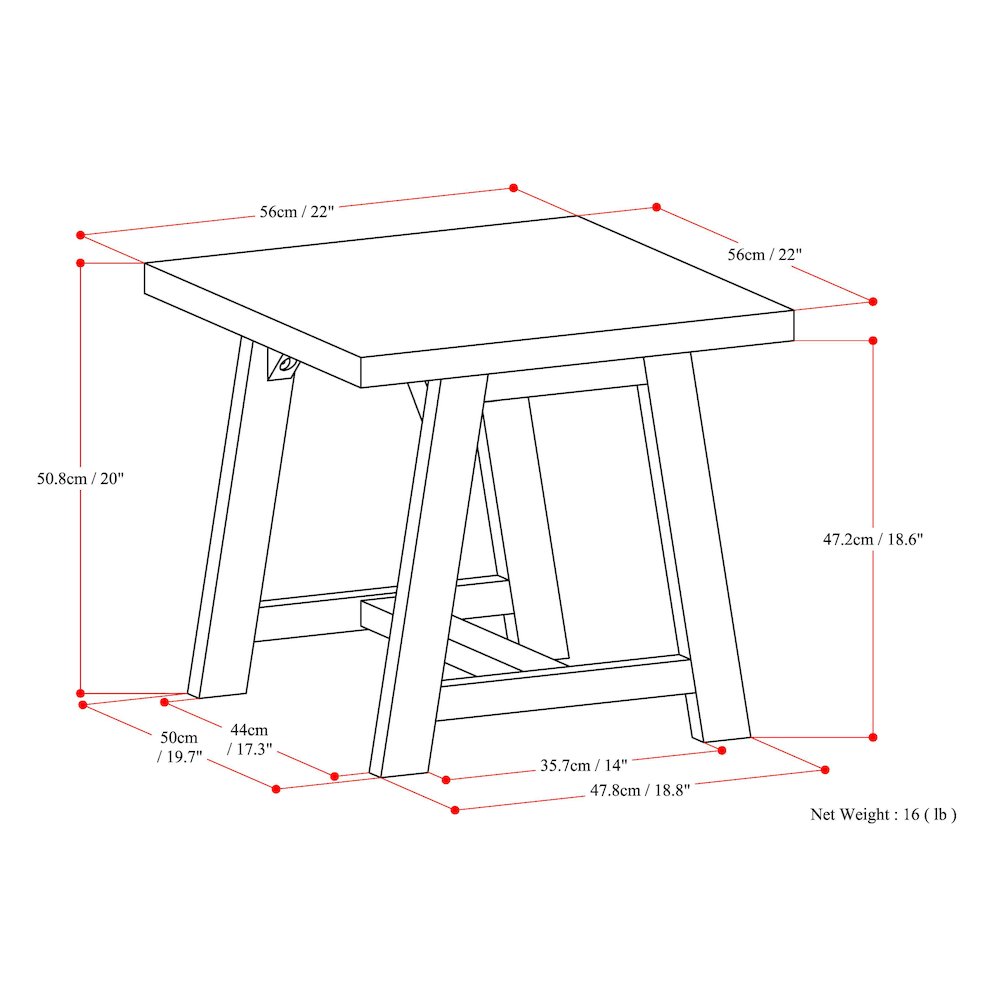 Sawhorse Solid Wood End Table In Distressed Grey. Picture 6