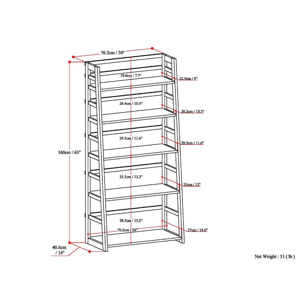Acadian Solid Wood Ladder Shelf Bookcase In Light Golden Brown. Picture 6