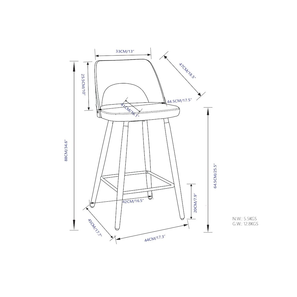 Callie Counter Height Stool (Set Of 2) In Grey Polyester Linen Fabric. Picture 6