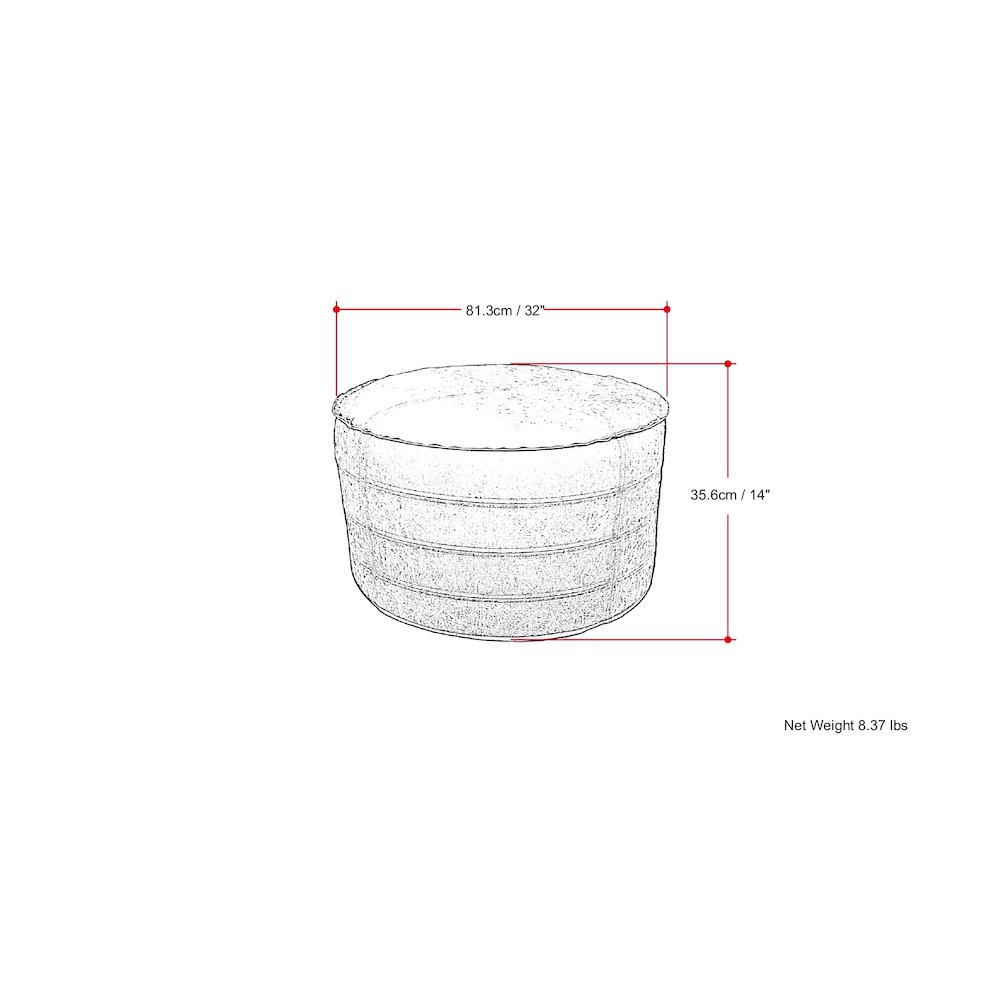 Round Coffee Table Pouf In Distressed Dark Brown Vegan Faux Leather. Picture 6