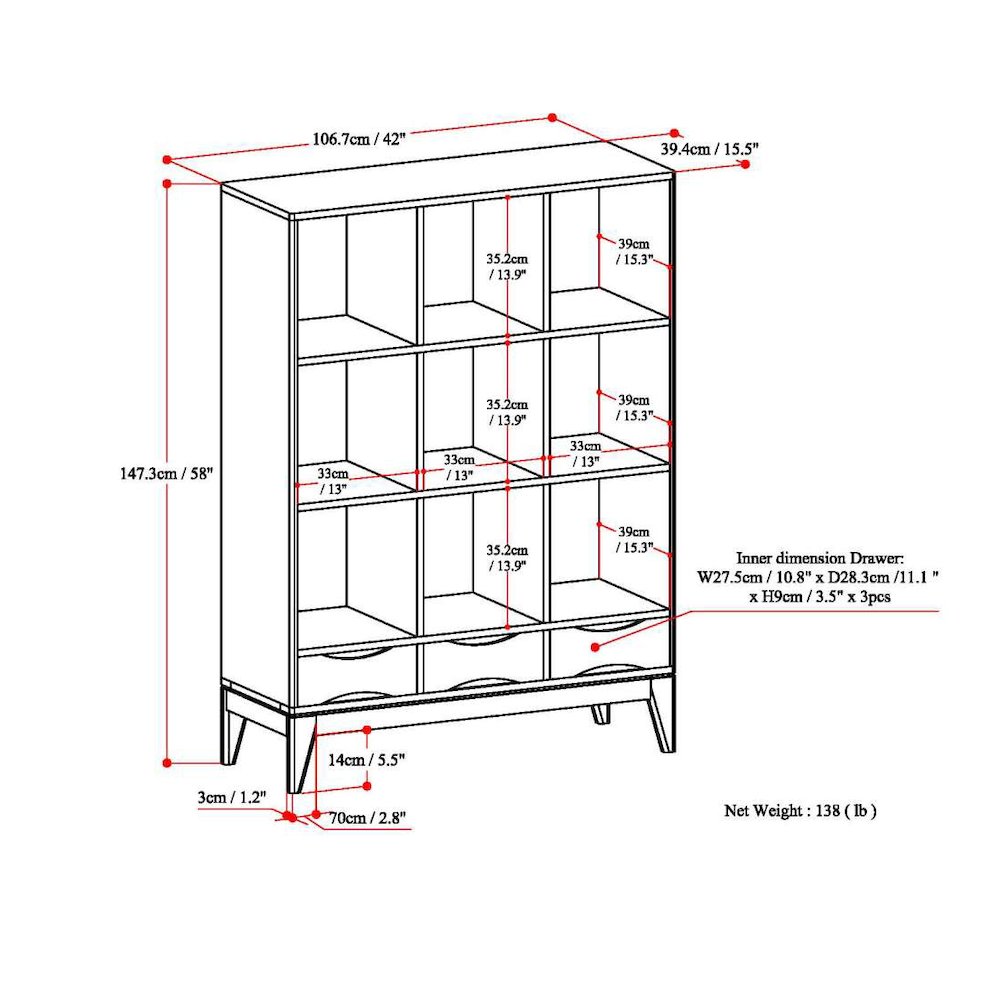 Harper Solid Hardwood Cube Storage With Drawers In Walnut Brown. Picture 6