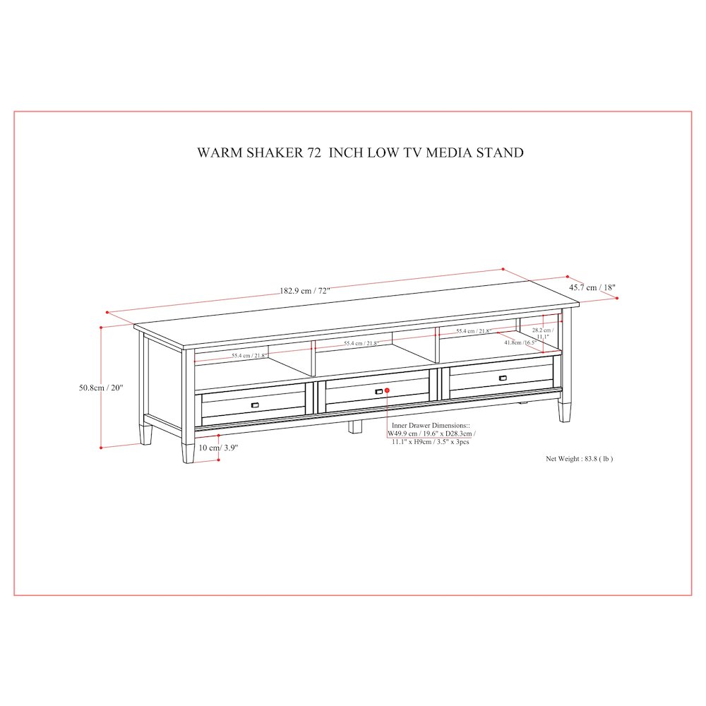 72 Inch Low Tv Media Stand In Tobacco Brown For Tvs Up To 80 Inches. Picture 5