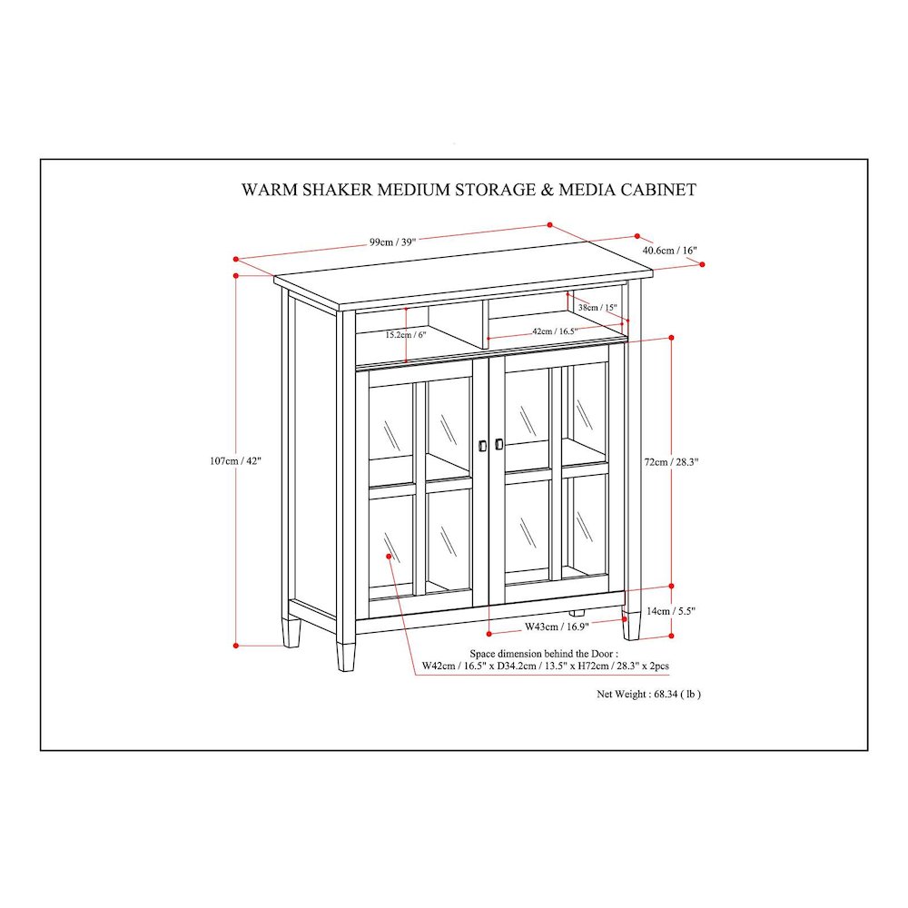 Warm Shaker Solid Wood Medium Storage Media Cabinet In Tobacco Brown. Picture 6