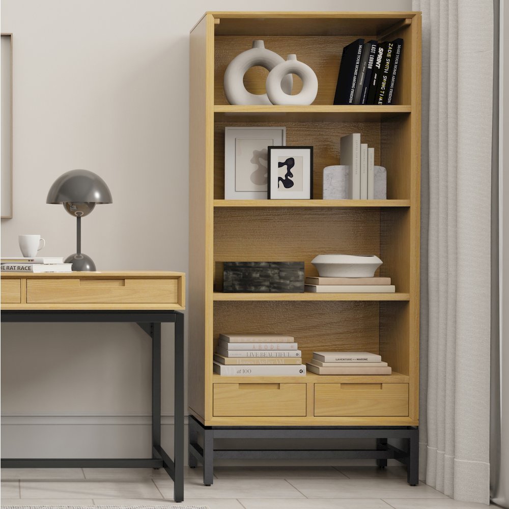 Banting Solid Wood Mid Century Bookcase In Oak Veneer. Picture 5