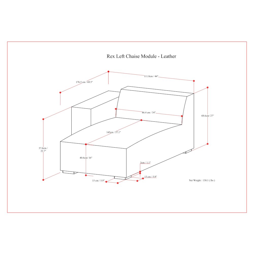 Rex Left Chaise Sofa Module In Genuine Leather. Picture 6