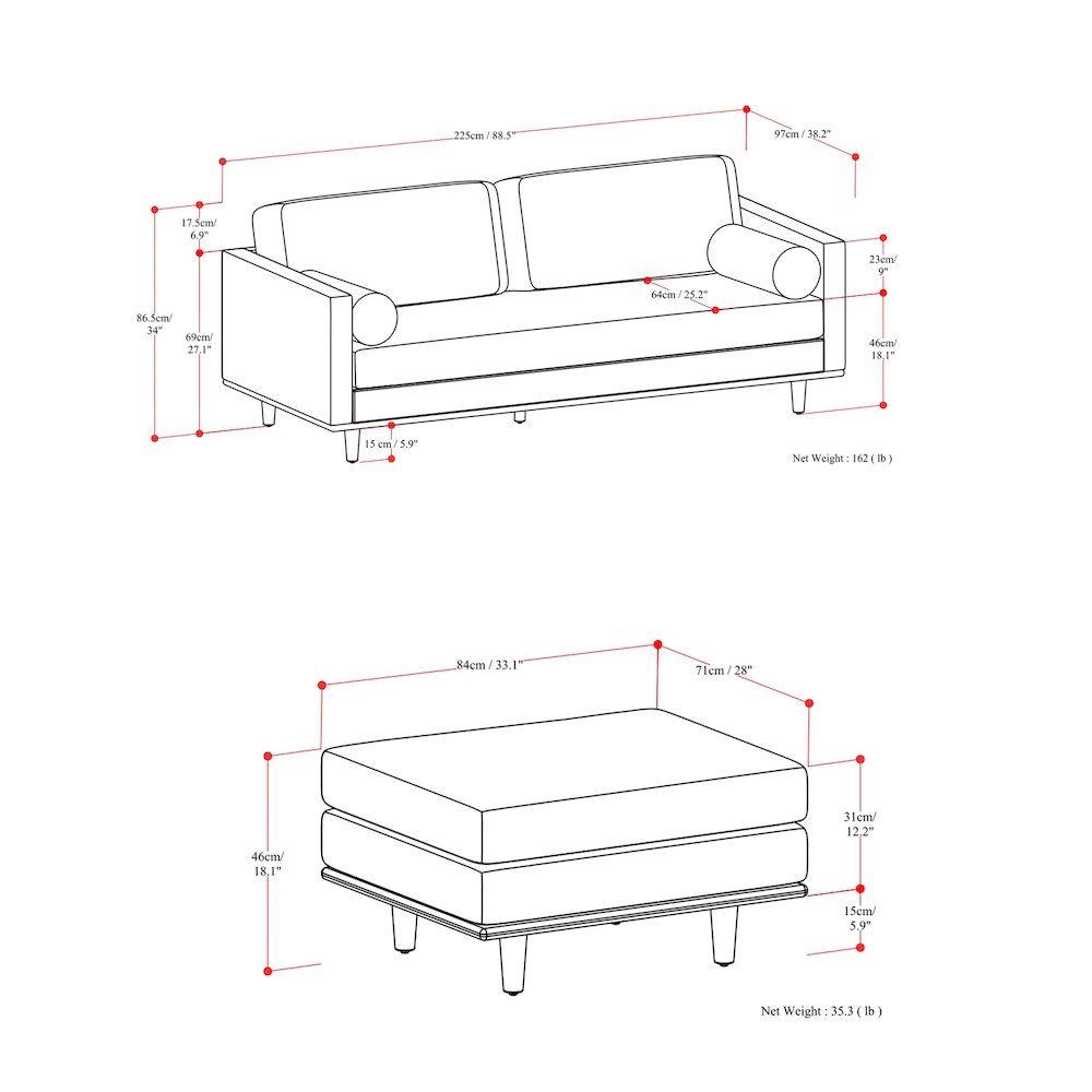 Morrison 89-Inch Sofa And Ottoman Set In Woven-Blend Fabric. Picture 6
