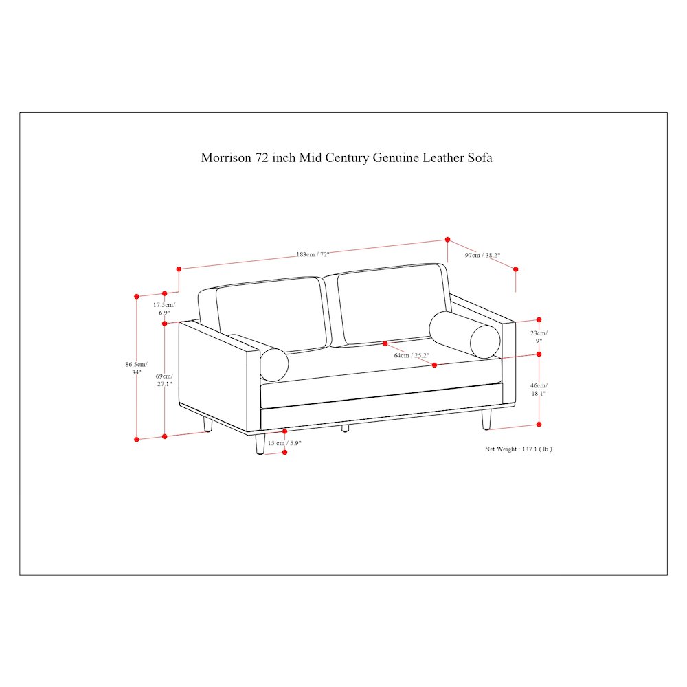 Morrison 72-Inch Sofa In Genuine Leather. Picture 6
