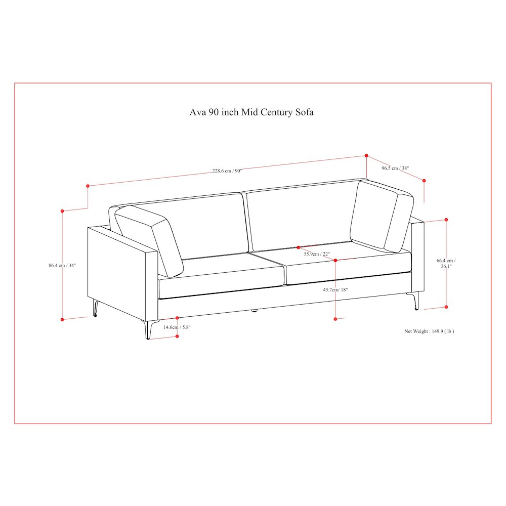 Ava 90-Inch Sofa In Tightly Woven Performance Fabric. Picture 6