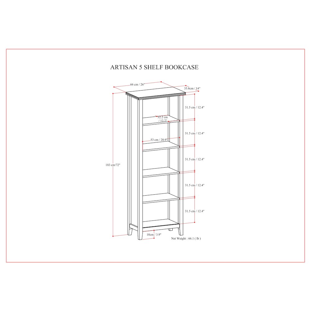 Artisan Solid Wood 5 Shelf Bookcase In Russet Brown. Picture 6