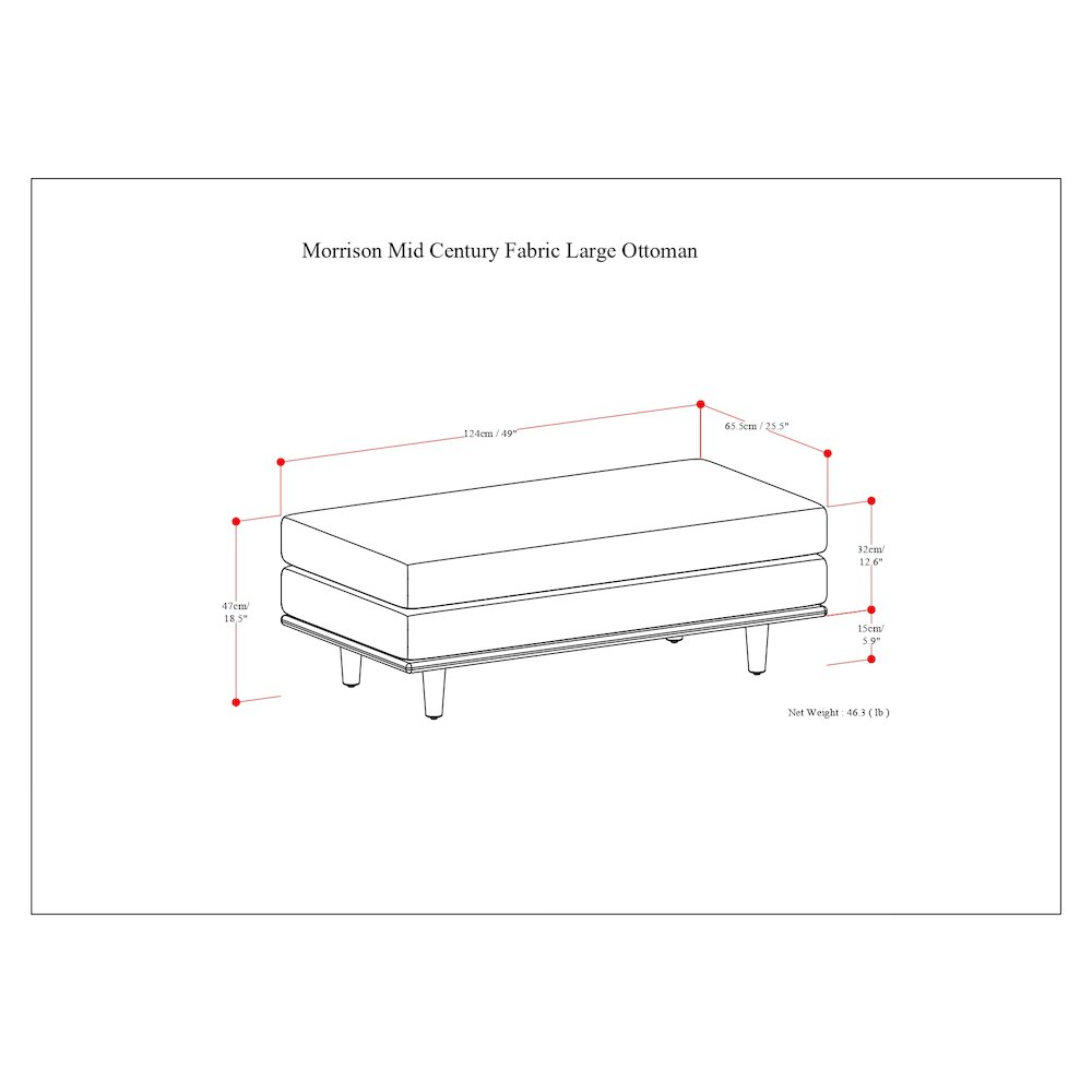 Morrison Large Rectangular Ottoman In Woven-Blend Fabric. Picture 6