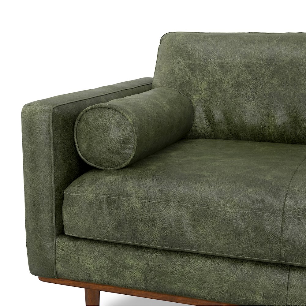 Morrison 89 inch Wide Mid-Century Modern Sofa in Moss Green Genuine Leather. Picture 4