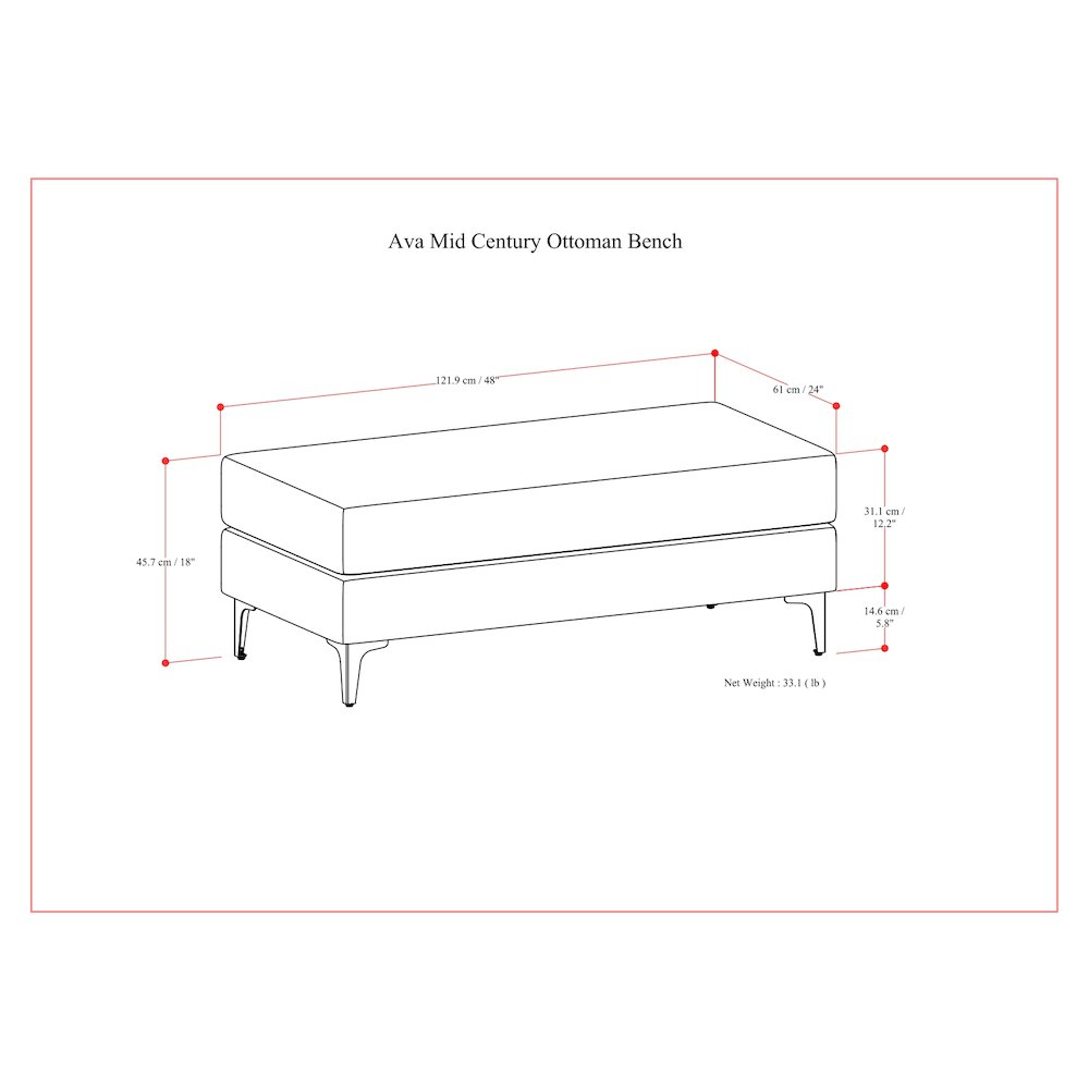 Ava Large Rectangular Ottoman In Tightly Woven Performance Fabric. Picture 6