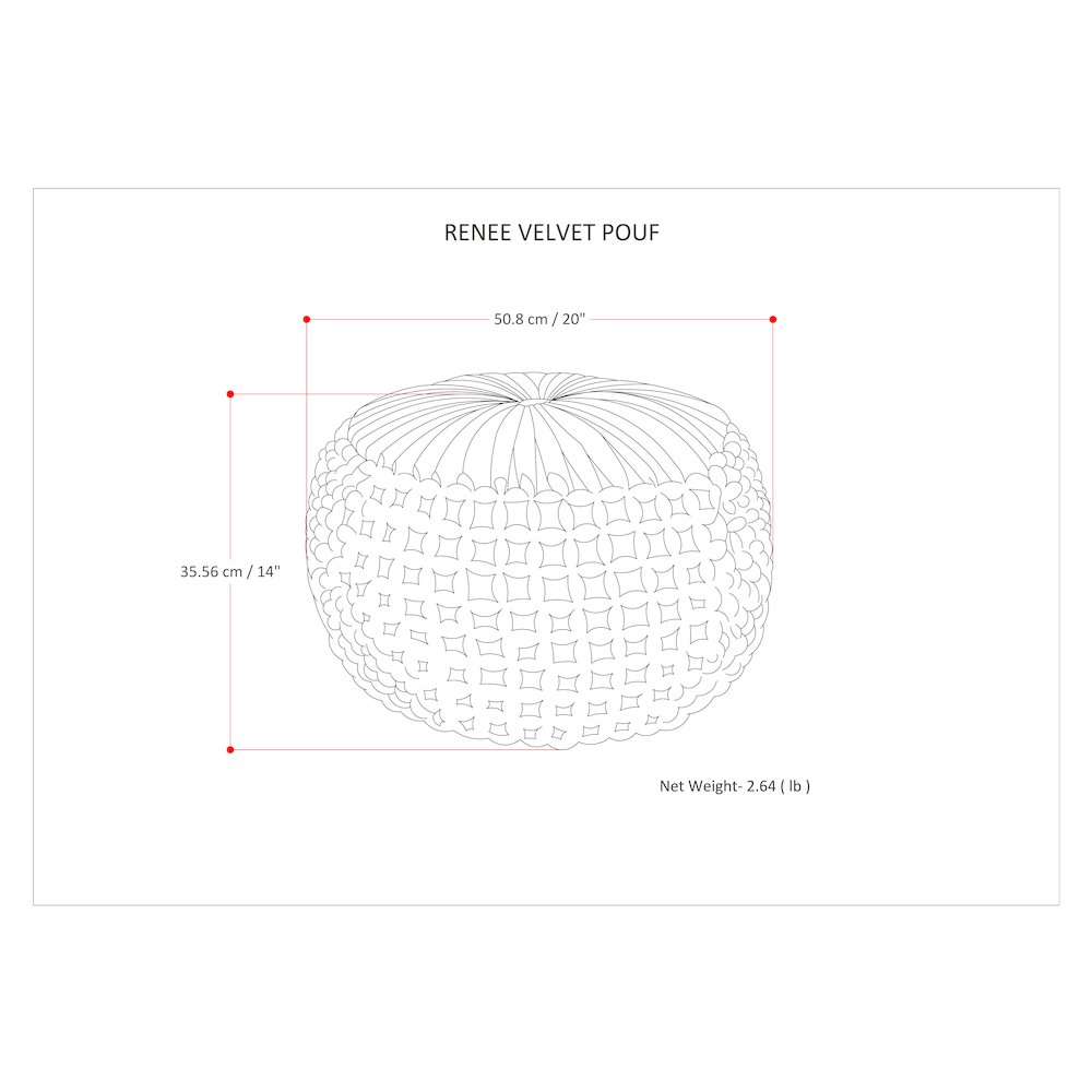 Renee Round Pouf In Navy Velvet Fabric. Picture 6