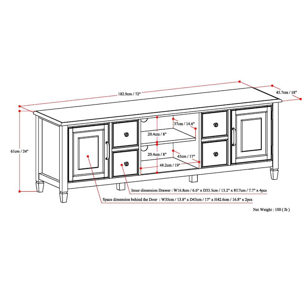 72 Inch Wide Tv Stand In Antique White For Tvs Up To 80 Inches. Picture 6