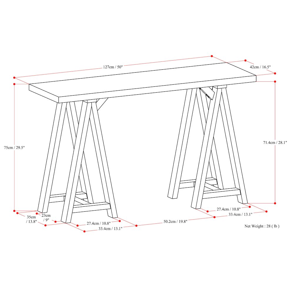 Sawhorse Solid Wood Console Sofa Table In Dark Chestnut Brown. Picture 6