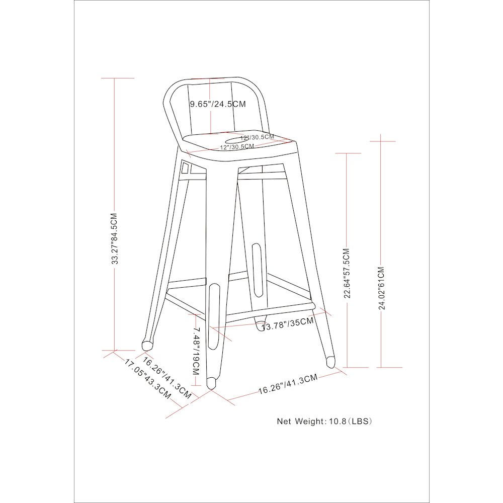 Rayne 24 Inch Metal Counter Height Stool (Set Of 2) In Grey. Picture 6