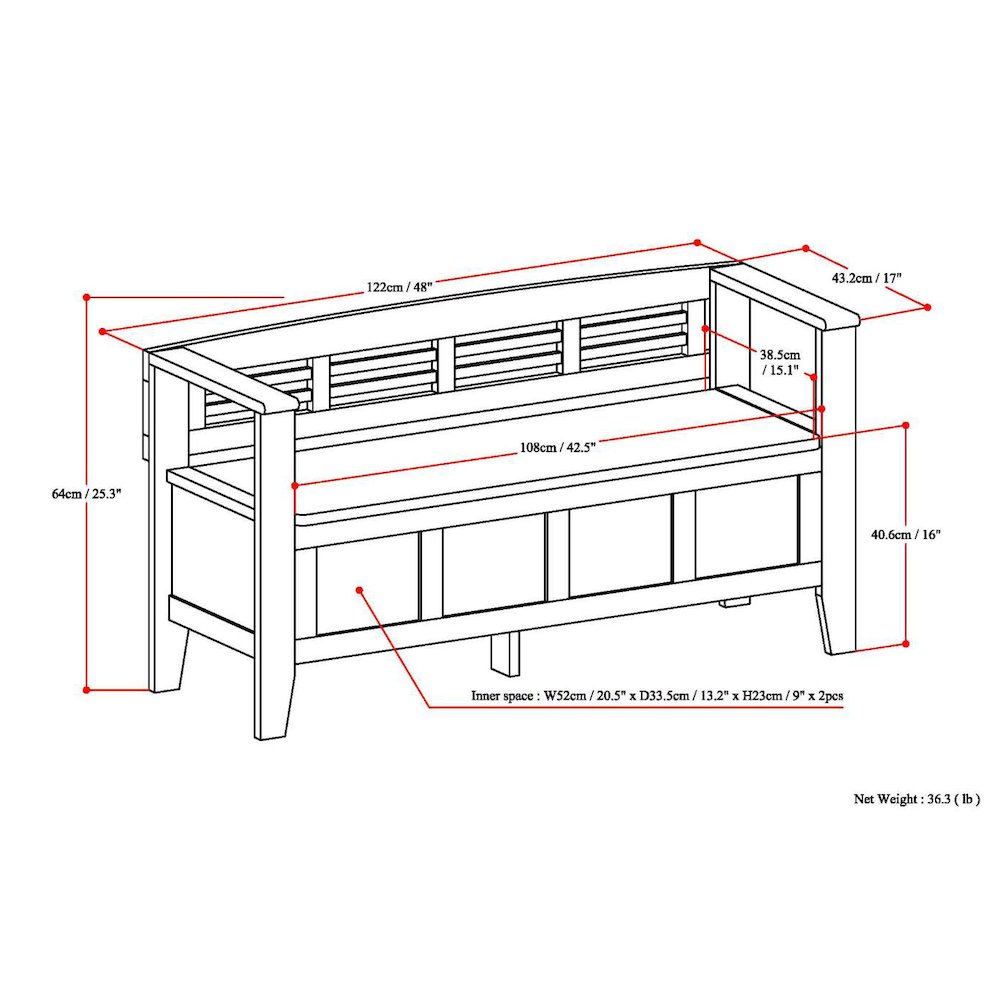 Adams 48 inch Wide Solid Wood Contemporary Entryway Storage Bench. Picture 6