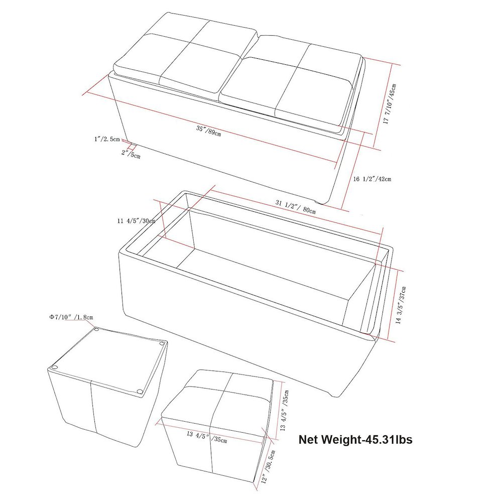 Avalon 5 Piece Storage Ottoman In Satin Cream Vegan Faux Leather. Picture 6