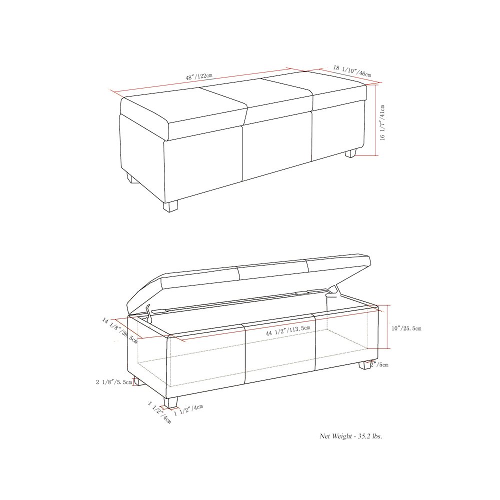 Avalon Storage Ottoman Bench In Tanners Brown Vegan Faux Leather. Picture 6