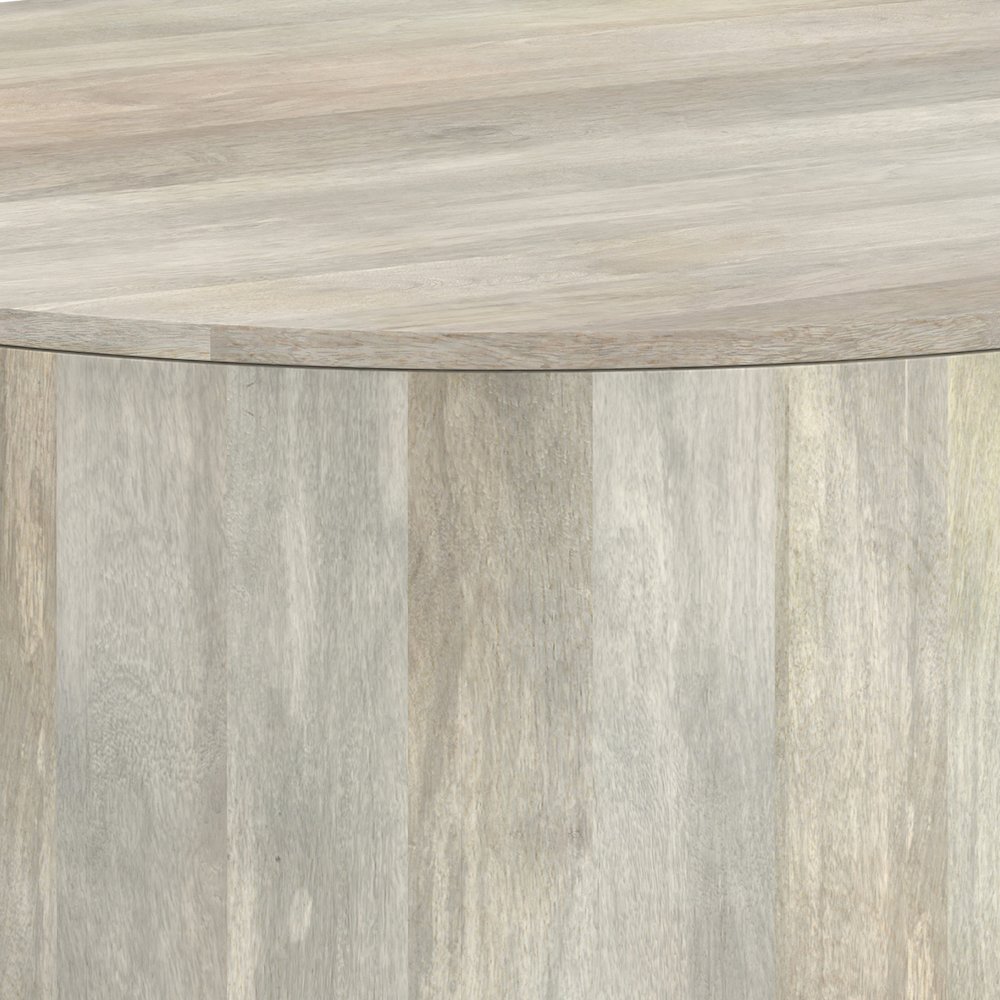 Solid Mango Wood 36 Inch Wide Round Contemporary Drum Coffee Table In White Wash. Picture 5