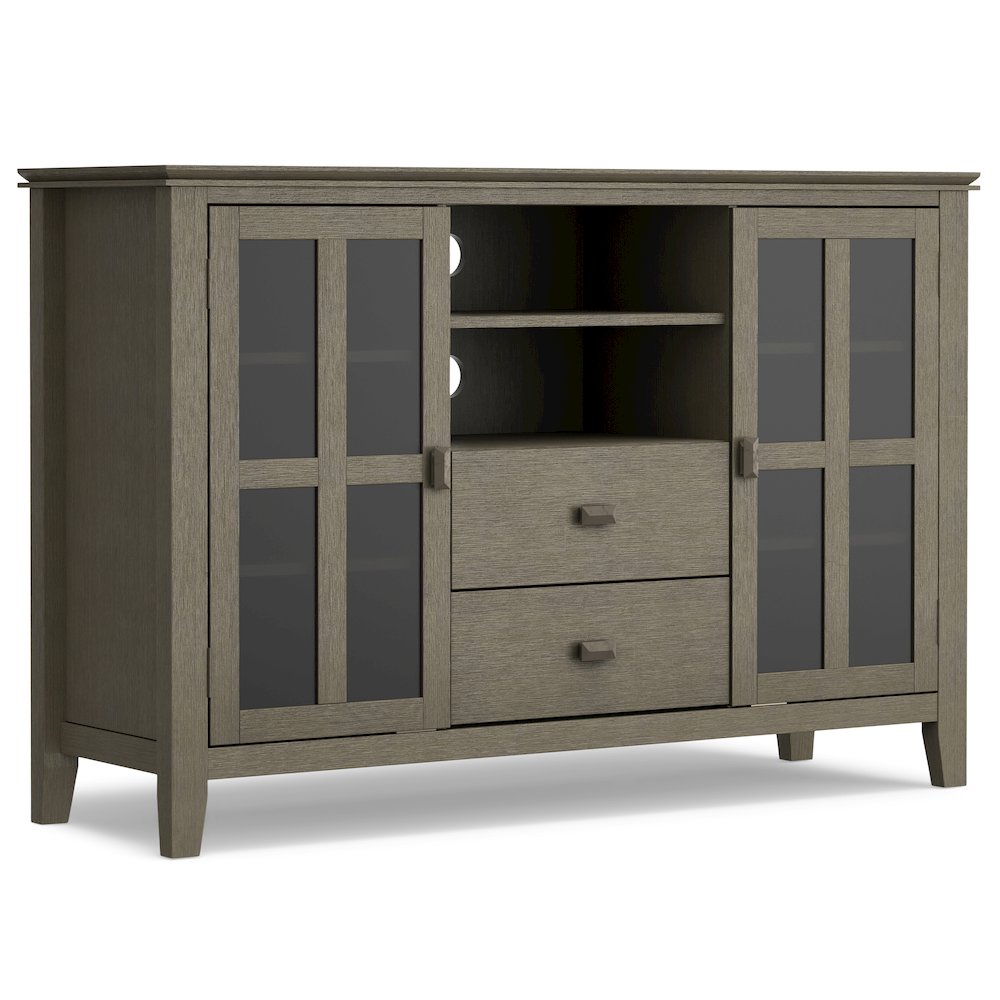 Artisan Solid Wood Tall Tv Media Stand In Farmhouse Grey For Tvs Up To 60 Inches. Picture 1