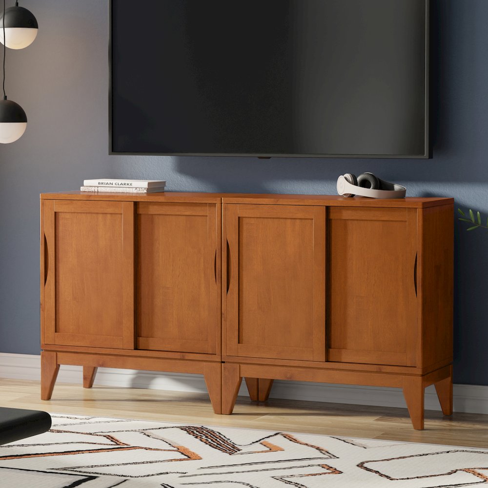 Harper Solid Wood 30 Inch Storage Cabinet In Teak Brown (Set Of 2). Picture 6