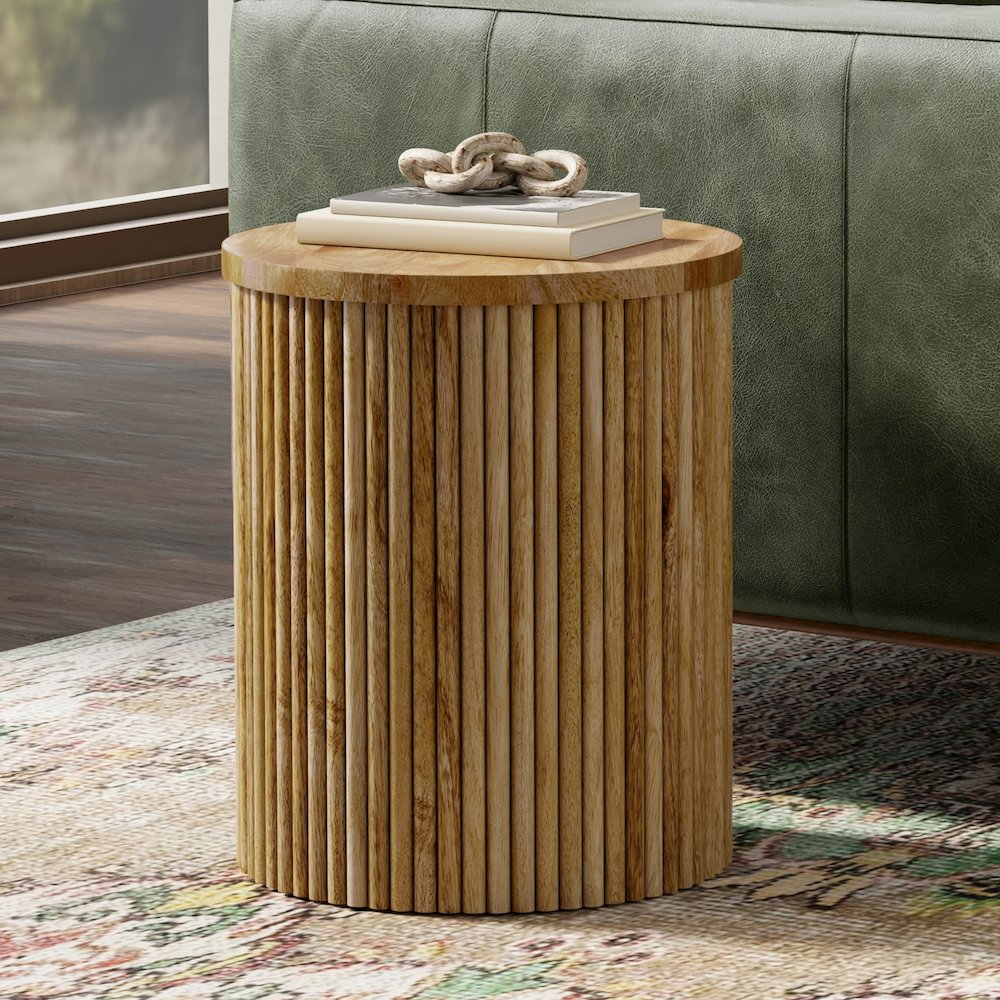 18 inch Wide Solid Mango Industrial Accent Table in Natural, Assembled. Picture 6