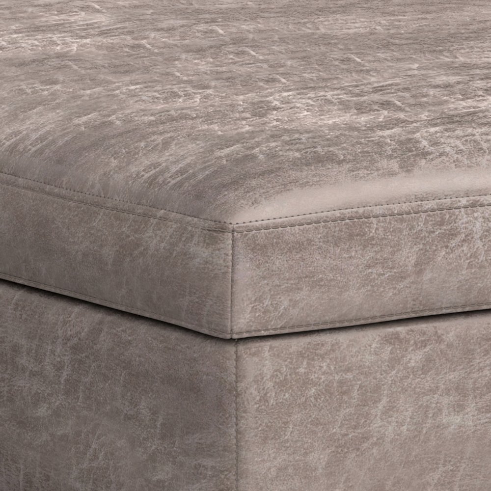 Coffee Table Storage Ottoman In Distressed Grey Taupe Vegan Faux Leather. Picture 2