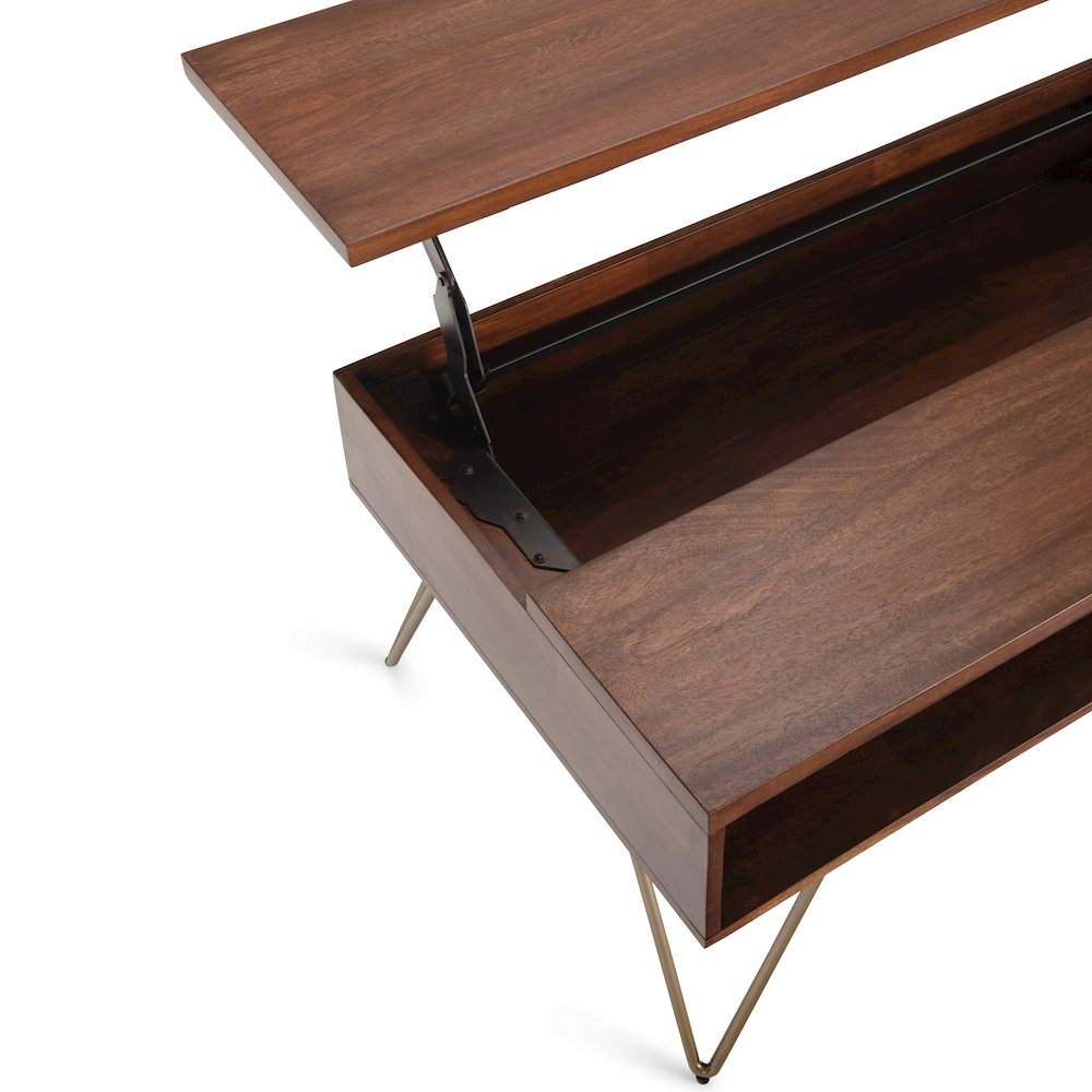 Hunter Solid Mango Wood Lift Top Coffee Table In Umber Brown. Picture 2