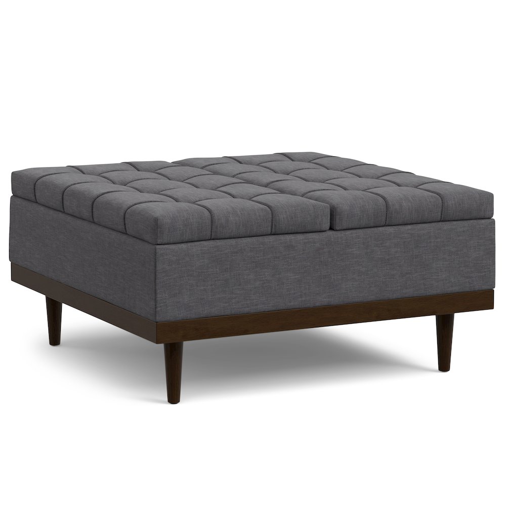 Mariah Lift Top Table Storage Ottoman in Slate Grey  Polyester Linen. Picture 7