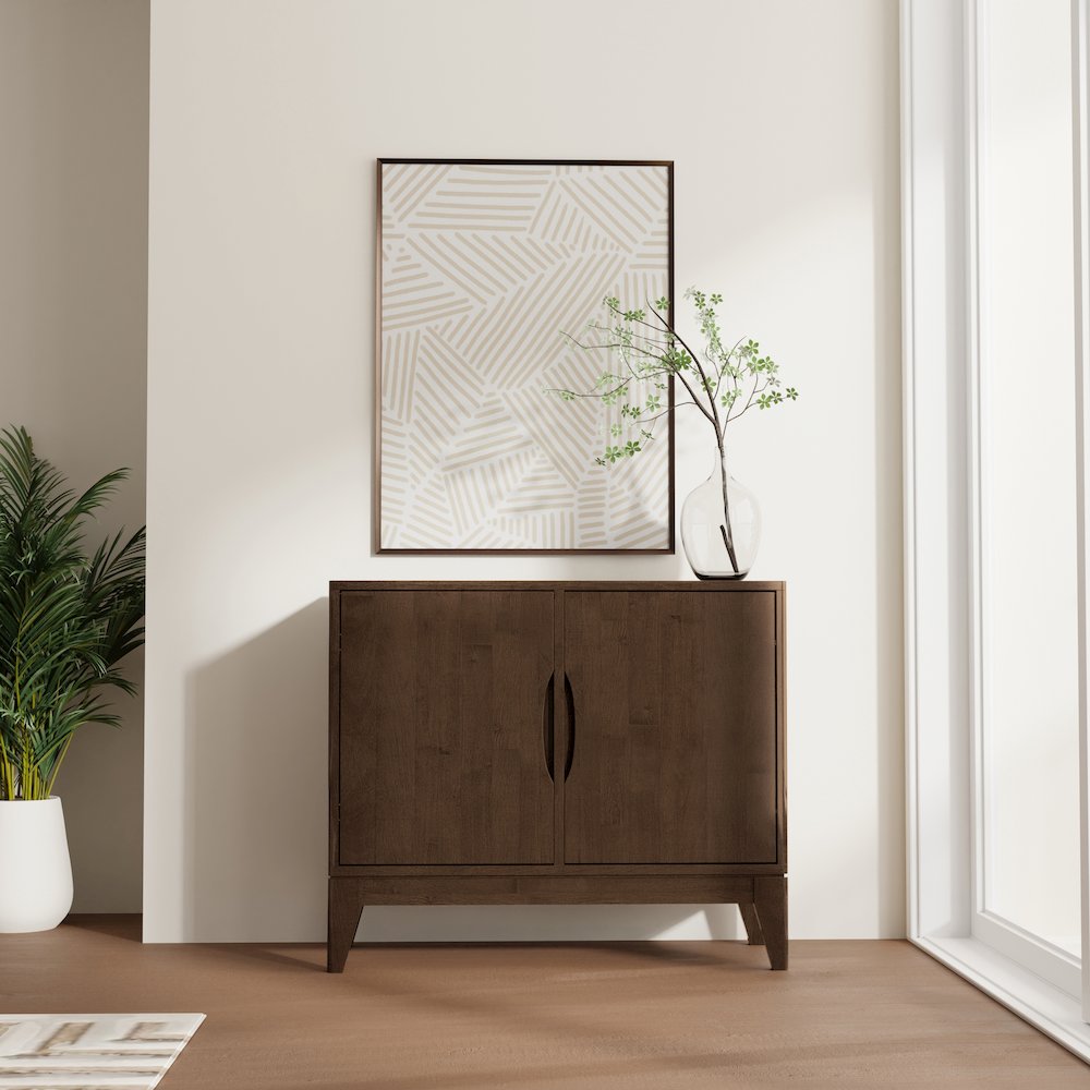Harper Solid Hardwood 2 Door Sideboard Buffet / Storage Cabinet In Walnut Brown. Picture 5