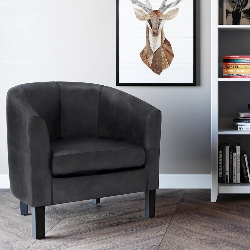 Austin Tub Chair In Distressed Black Vegan Faux Leather. Picture 5
