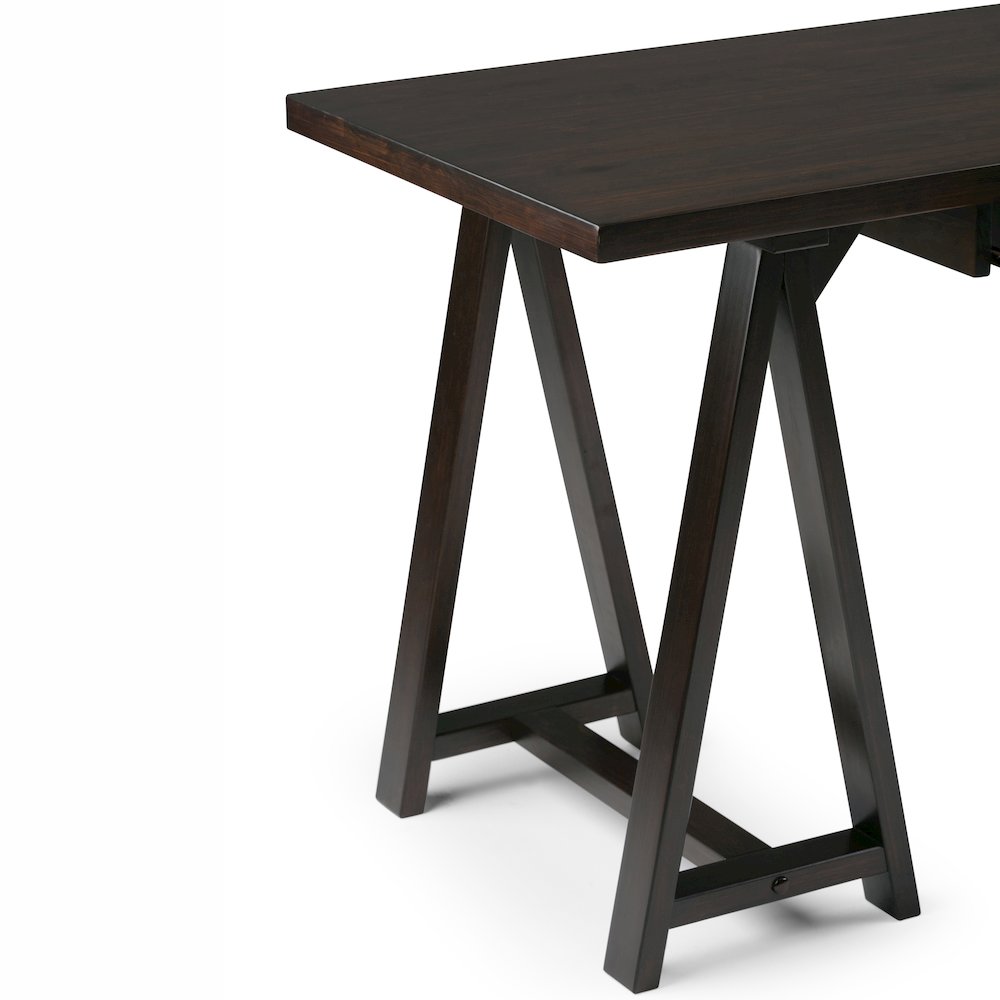 Sawhorse Solid Wood Desk In Dark Chestnut Brown. Picture 2